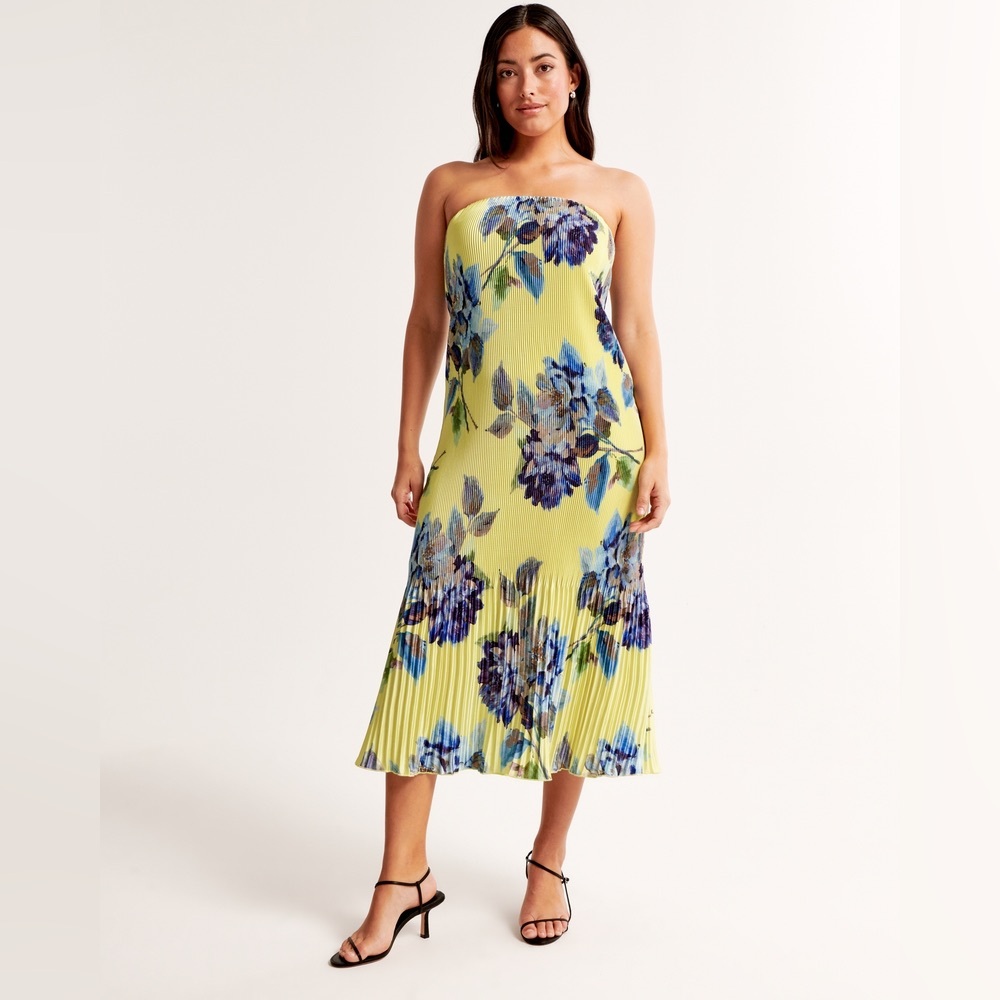 Abercrombie & Fitch Strapless Floral Dress - Yellow and Blue